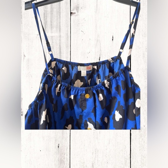 Womens Medium Gianni Bini GB Blue Strap/Cold Shoulder Flowy Blouse Top Leopard - Picture 6 of 8